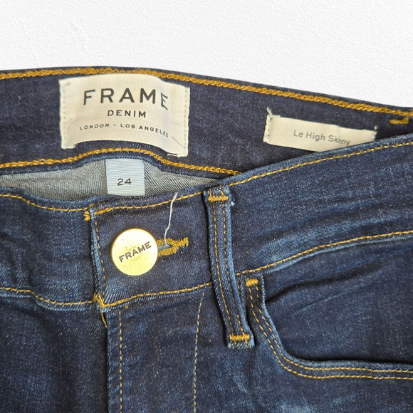 FRAME Dark Wash High Waisted Ankle Stretch Le High Skinny Jeans Size 24 $215 NWT - Picture 6 of 13